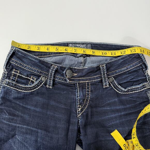 Silver Jeans Tuesday Skinny Crop Womens 27 Dark Wash Embroidered Stretch Denim - Picture 10 of 14